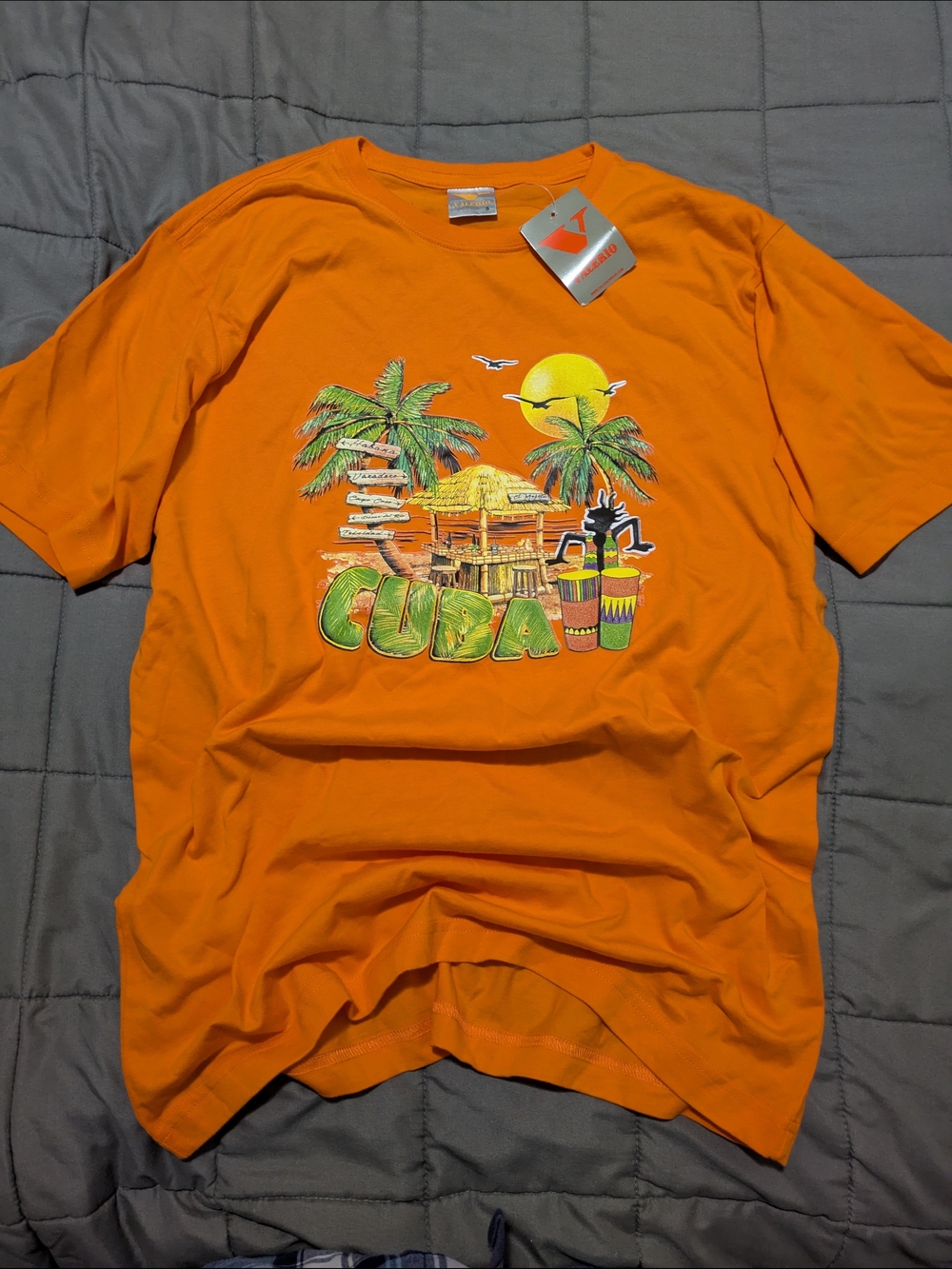 Vintage Men's Solid Orange Cuba Crew Neck T-Shirt